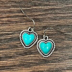 Silver Heart Earrings with Turquoise Accents ~ 10mm Heart Stone Earrings